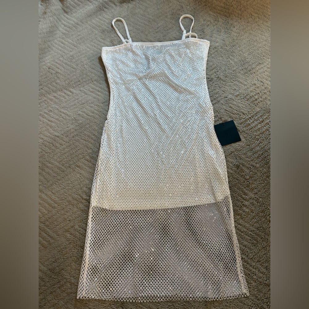 Lulus White Mesh Overlay Strapless Mini Dress Bodycon Size S